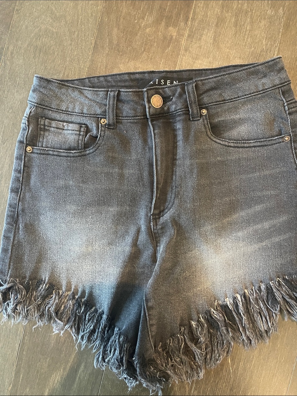 Frayed Hem Dark Gray/black Denim Shorts